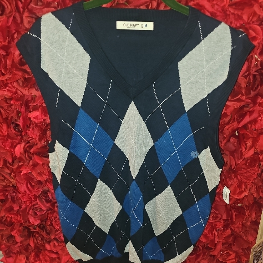 Old Navy NWT Men's Argyle Vest in Blue and Gray Size Medium